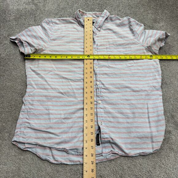 American Eagle Seriously Soft Button Down Shirt Mens XXL Red Blue Striped Cotton - Picture 7 of 15